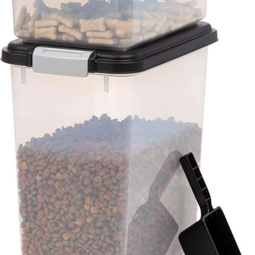 IRIS USA 33qt + 12qt Airtight Pet Food Storage Container Combo with Scoop, Black