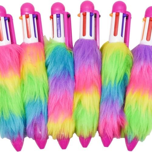 Maydahui 6 Pcs 6-in-1 Multicolor Fluffy Retractable Ballpoint